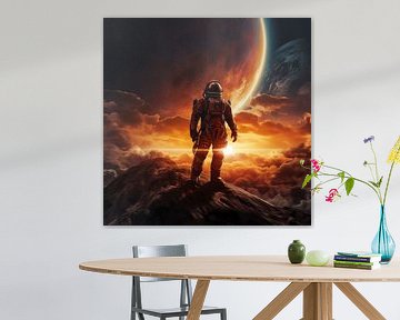 Astronaut mit Blick auf die Erde und den Mars von The Xclusive Art