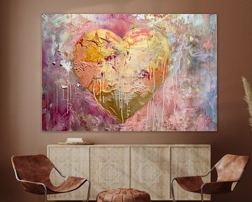 cœur, Abstrait, rose et or sur Joriali Art abstrait