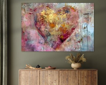 hart, Abstract, roze en goud van Joriali Abstract