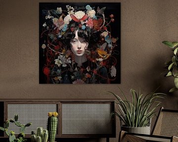 Mädchen mit Blumen dunkel von TheXclusive Art