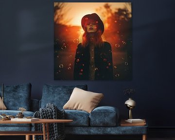 Vrouw met rood haar zonsondergang van TheXclusive Art