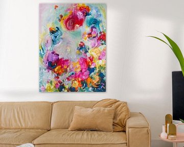 Full of it - colourful floral painting by Qeimoy