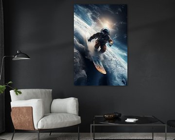 Astronaut surfend over het wolkendek van Danny van Eldik - Perfect Pixel Design