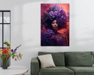 Femme avec des fleurs violettes sur Danny van Eldik - Perfect Pixel Design