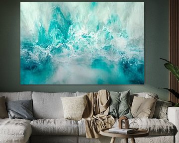 Abstract, turquoise, wit en blauw van Joriali Abstract