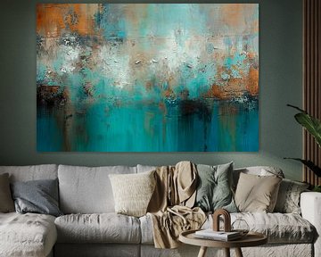 Abstract, turquoise, wit en amber van Joriali Abstract