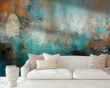 Abstract, turquoise, wit en amber van Joriali Abstract