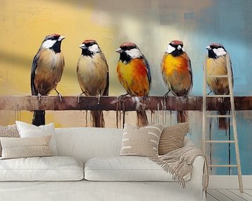 Sienna Blue Sparrows by Blikvanger Schilderijen