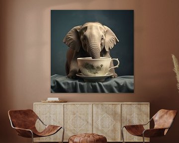 Elephant drinks a cup of tea by YArt