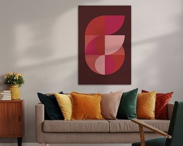 Abstrakte geometrische Kunst im Retrostil in rosa, terra, braun Nr. 1_7 von Dina Dankers