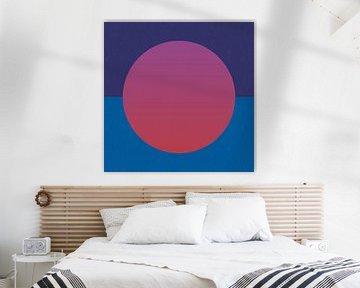 Neon kunst. Kleurrijk minimalistisch geometrisch abstract in donkerroze en blauw van Dina Dankers