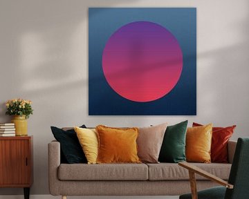 Neon art. Colorful minimalist geometric abstract in red and dark blue gradient by Dina Dankers