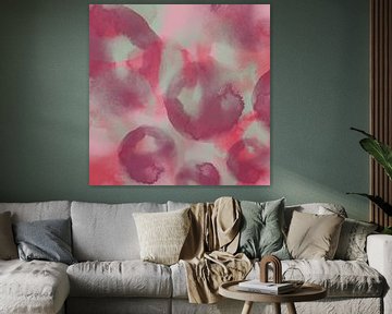 Neon art. Watercolor brush strokes in wine red, pink and grey by Dina Dankers