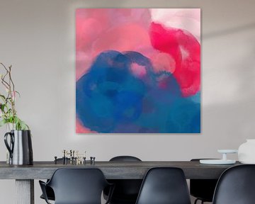 Des mondes de rêve. Art coloré en bleu cobalt, rose néon et blanc. sur Dina Dankers