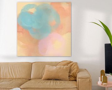 Dreamy worlds. Colorful art in light terracotta, mint green and pink by Dina Dankers