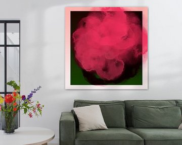 Dreamy worlds. Colorful art in neon pink, dark warm green and black by Dina Dankers