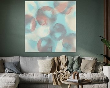 Neon art. Watercolor brush strokes in light blue, taupe, white by Dina Dankers