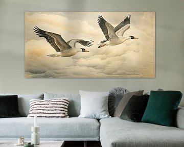 Vliegende ganzen in Japandi stijl van True Nature Art