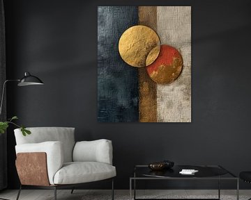 Modern abstract met groen, rood en goud van Studio Allee