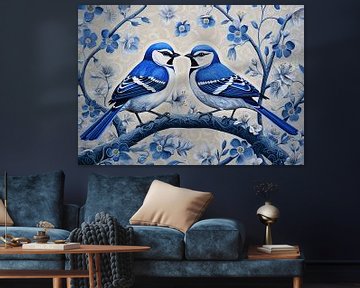 Vogels in Delfst Blauw van Blikvanger Schilderijen