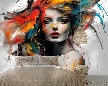 Woman with colourful abstract hair by ARTemberaubend