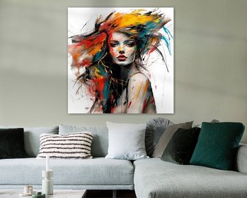 Femme aux cheveux abstraits multicolores sur ARTemberaubend