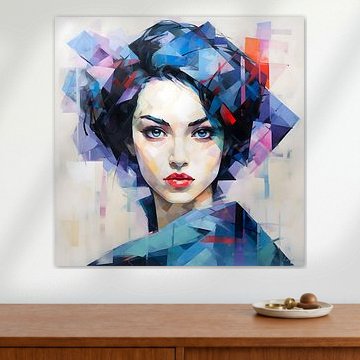 Japanese woman in shades of blue