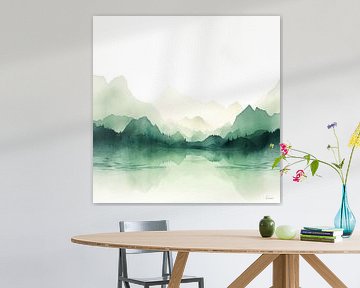 Japanische Landschaft in Grüntönen von Lauri Creates