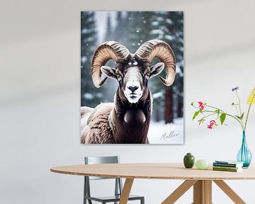 Le mouflon d'Amérique en hiver sur Mellow Art