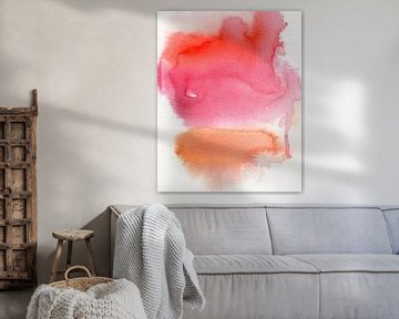 Abstracte kleurrijke aquarel in helder rood, roze en oranje van Dina Dankers