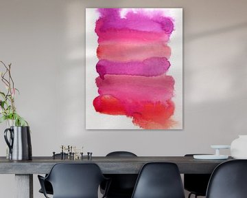 Abstracte kleurrijke aquarel in violet, roze en warm rood