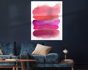 Abstracte kleurrijke aquarel in wijnrood, neonroze, violet en oranje van Dina Dankers
