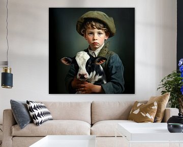 Portrait Farmer Boy with Calf 1 by Marianne Ottemann - OTTI