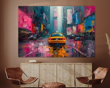 Gele taxi op straat in New York City, abstract schilderij van Animaflora PicsStock