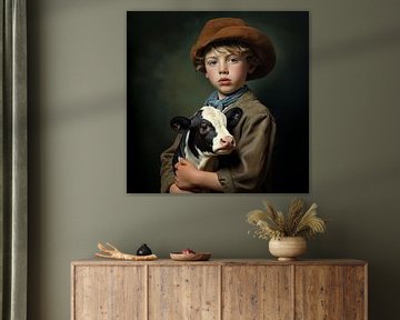 Portret boeren jongen met kalfje 2