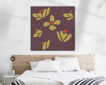 Flower market. Modern botanical art in mustard, orange and purple by Dina Dankers
