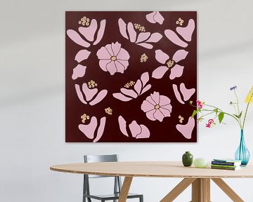 Bloemenmarkt. Moderne botanische kunst in roze, geel en wijnrood van Dina Dankers