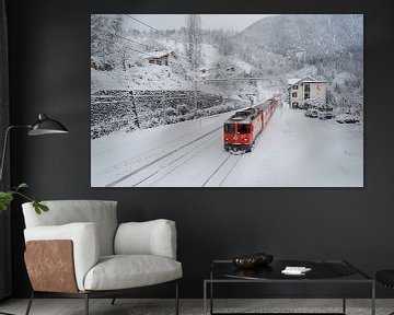 Train of the Rhaetian Railway at Filisur station by Kees van den Burg