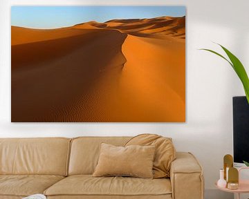 Dunes de sable jaune doré dans le désert de l'Erg Chebbi, dans le sud du Maroc. sur Gonnie van de Schans