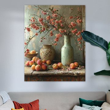 Bloesem en perziken, stilleven van Studio Allee