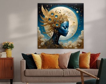 Celestial Muse - Blauw - Vierkant van Mellow Art