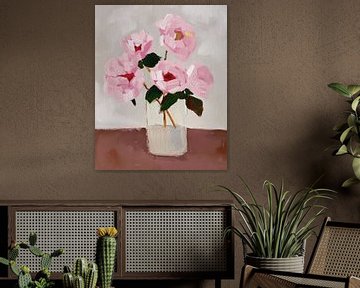 Un vase avec des pivoines roses sur Studio Allee