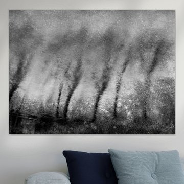 Mystieke reflectie van bomen in het water in zwart-wit