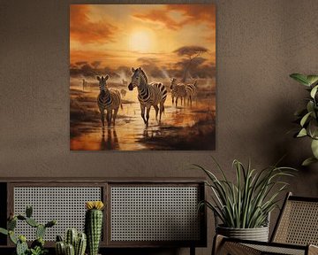 Zebra's in savanne van TheXclusive Art