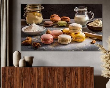 Colourful macarons with baking ingredients by Tilo Grellmann