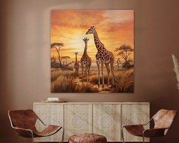 Giraffes in savanne van TheXclusive Art