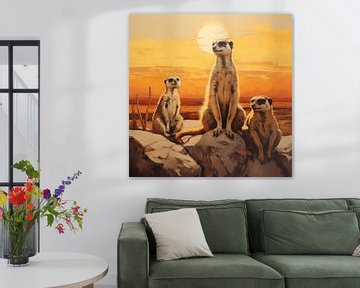 Stokstaartjes in savanne van TheXclusive Art