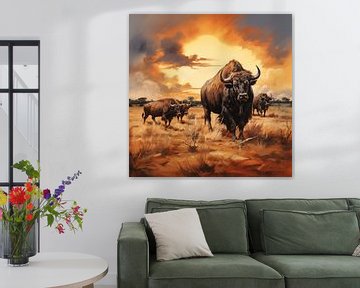 Buffalos in savannah by The Xclusive Art