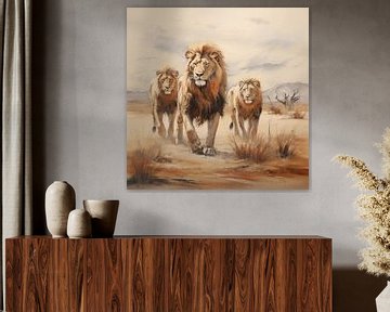 Lions dans les couleurs claires de la savane sur TheXclusive Art