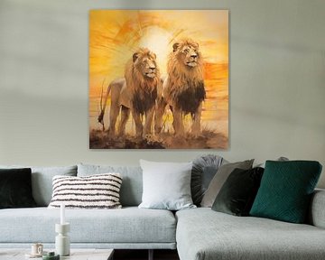 Lions in savannah by The Xclusive Art